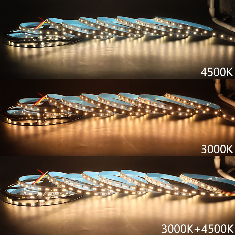 DC24V 3000K+4500K CCT Color Temperature Tunable White LED Strip SMD3528 DC24V 3000K+4500K CCT Color Temperature Tunable White LED Strip SMD3528